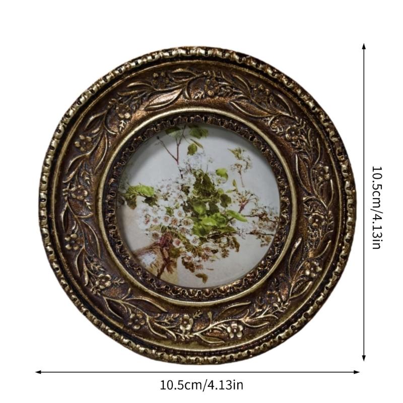 Elegant Resin Circular Picture Frame Antique Design Bronze Carving Photo Frame For Home Decoration And Tabletop Display