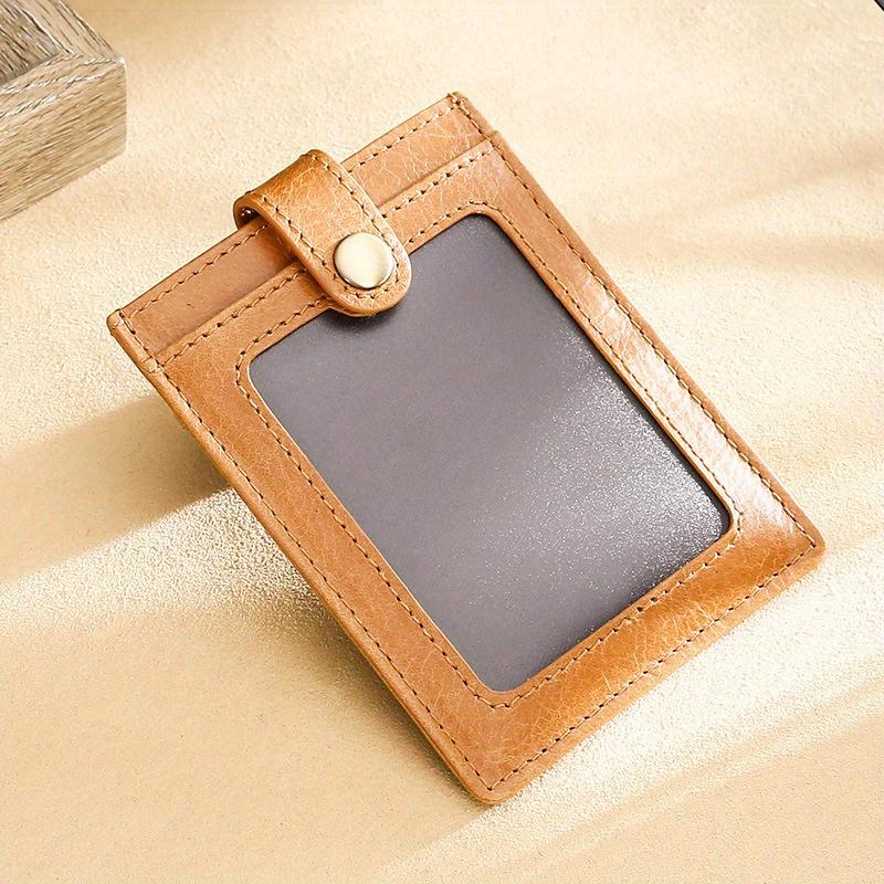 1PC Pull-out Buckle Card Cover Leather Card Holder Transparent Sandwich Men's and Women's Casual Oil Skin Bank Card Bag Gift