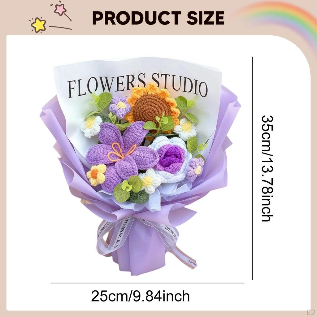 Completed Crochet Flowers Bouquet Artificial Valentine's Day Gifts Eternal Blessing for