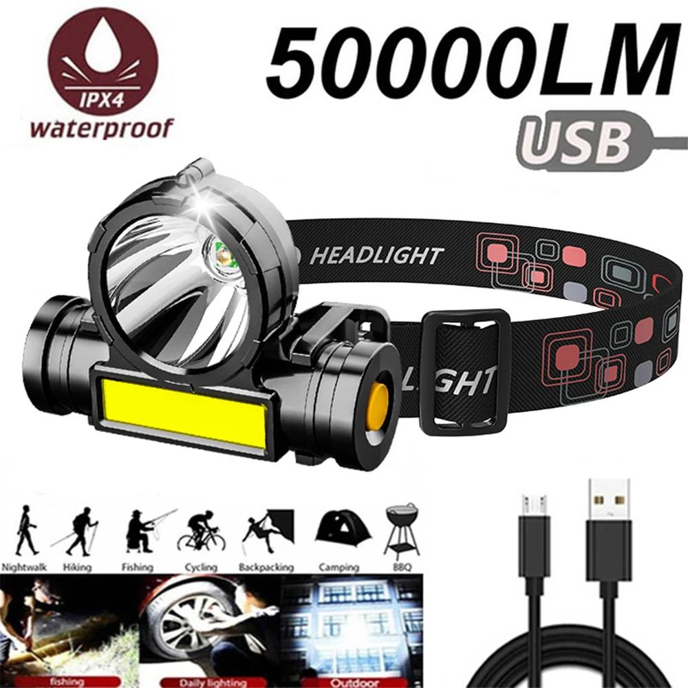 HOMEFISH Powerful LED Headlamp USB Rechargeable Head Lantern Flashlight Waterproof Camping Fishing Outdoor Head Light