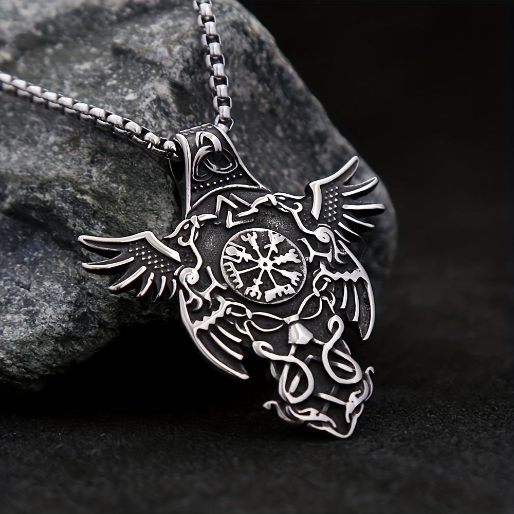 New Vintage Nordic Odin Crown Men's Pendant Necklace Fashion Viking Compass Necklace Protector Jewelry Gift