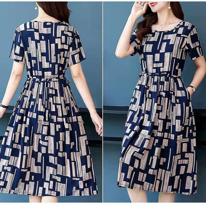 Plus Size Polka Dot Ice Silk Short Sleeve Summer Dress for Women