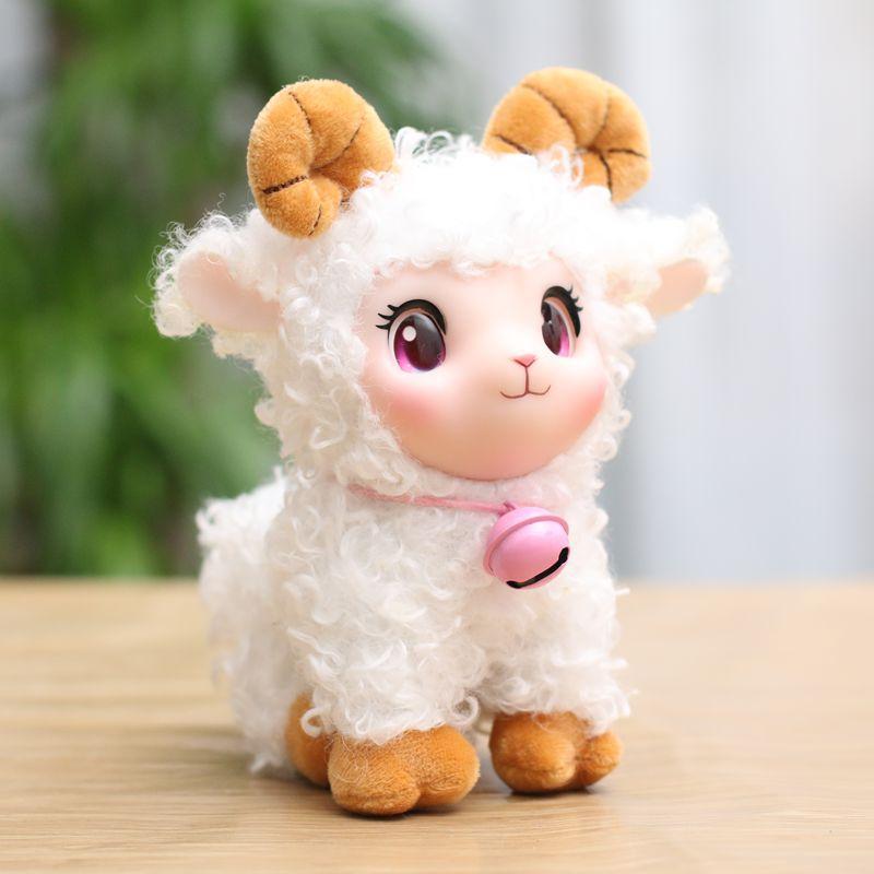 Cute Fluffy Lamb Plush Toy Soft Sheep Stuffed Animal Doll with Bell Small Size for Kids Carry On Travel Play Gift