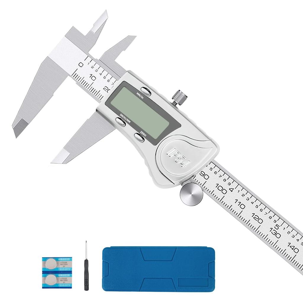 Digital Caliper with LCD for Inner and Outer Diameter Depth IP54 Waterproof and Includes Battery Storage Measuring Adjustable Zero Stainless Steel