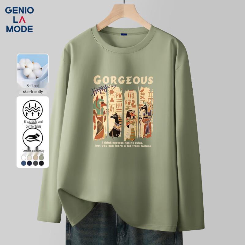 

GENIOLAMODE Men s Pure Cotton Long-Sleeve Pullover T-Shirt 3XL