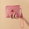 Cherry Canvas Makeup Bag Portable Red Plaid Large Capacity Cosmetics Lipstick Storage Bag Pouch Zipper Toiletry Handbag