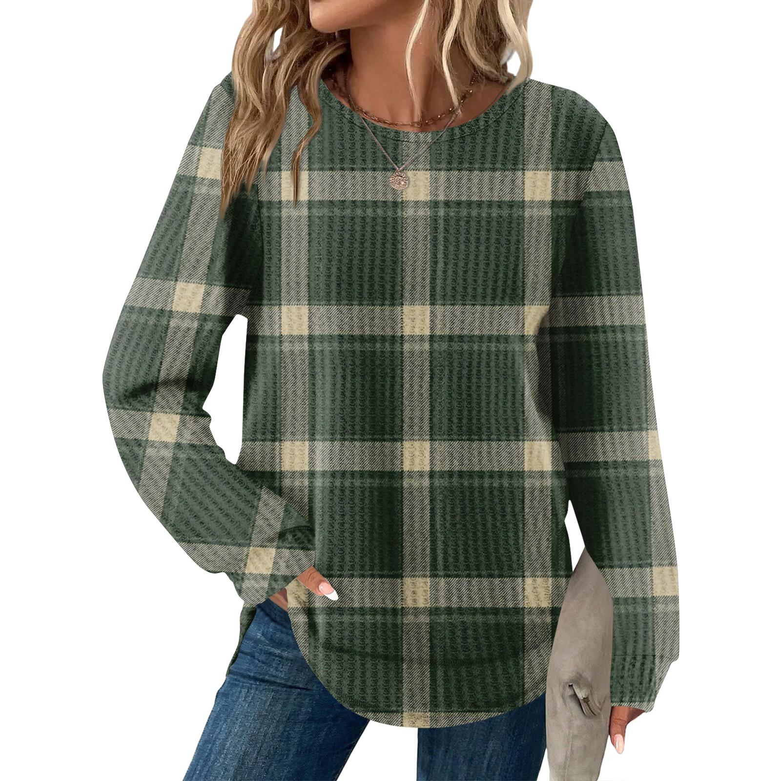 

Женский повседневный топ свободного кроя с круглым вырезом и длинными рукавами в клетку L