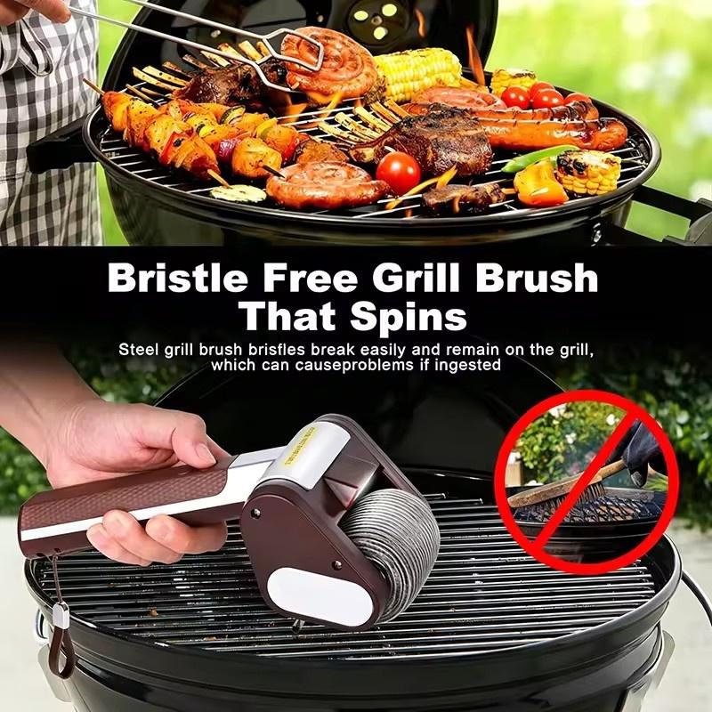 Elektrischer Edelstahl-Rollen-Grillreiniger mit LED-Leuchten, abnehmbaren Rollen und wiederverwendbarer Grillreinigungsbürste