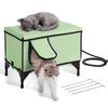 Elevated Heated Cat House Cuboid Kitty Shelter with Heated Pad Green (M)