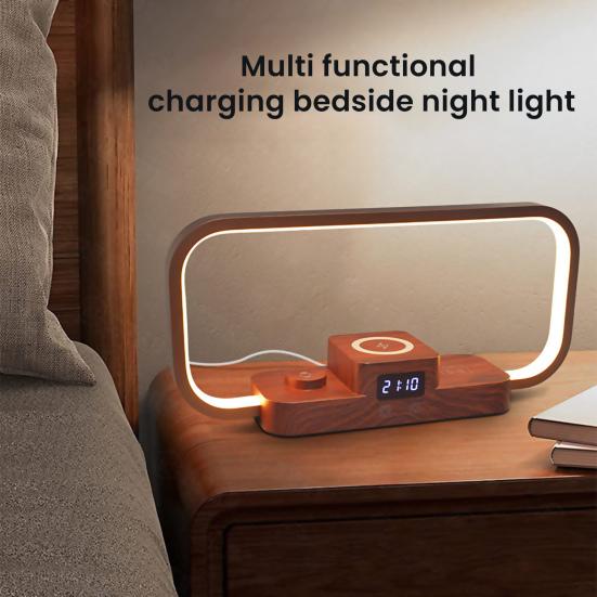 3-i-1 Nattbordslampe med Trådløs Lader Nattbordslampe USB-lading Skrivebordslampe for Nattbord Soverom