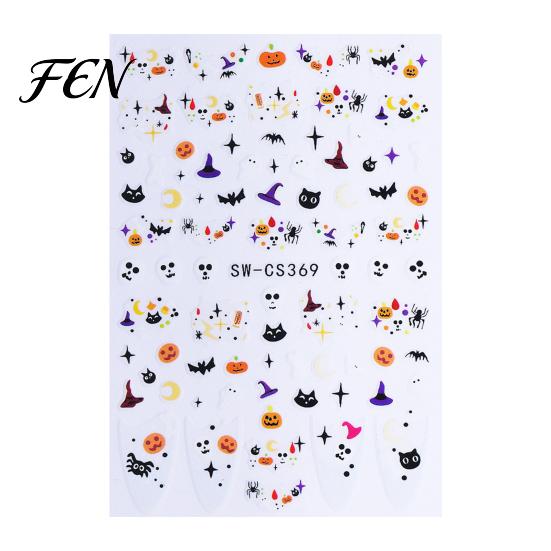 Halloween Nail Art Stickers Stickers, Cartoon Pumpkin Ghost Bat Decals for Decorative Nails Decorations, Self-Adhesive Holiday Manicure Women