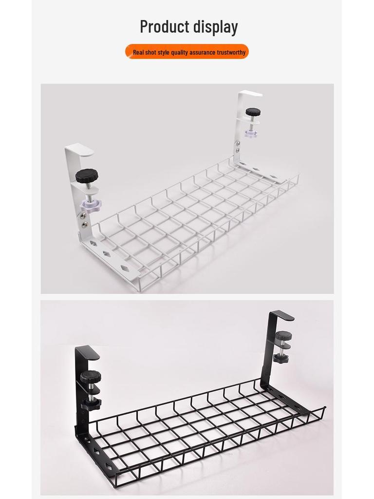 Under-Desk Cable Management Tray & Power Strip Organizer