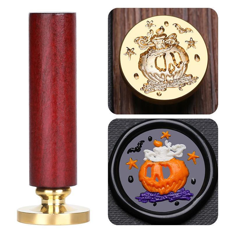 Halloween Seal Cylindrical Red Handle (handle + Brass Seal Head) Fire Lacquer Seal Set Handle Copper Head