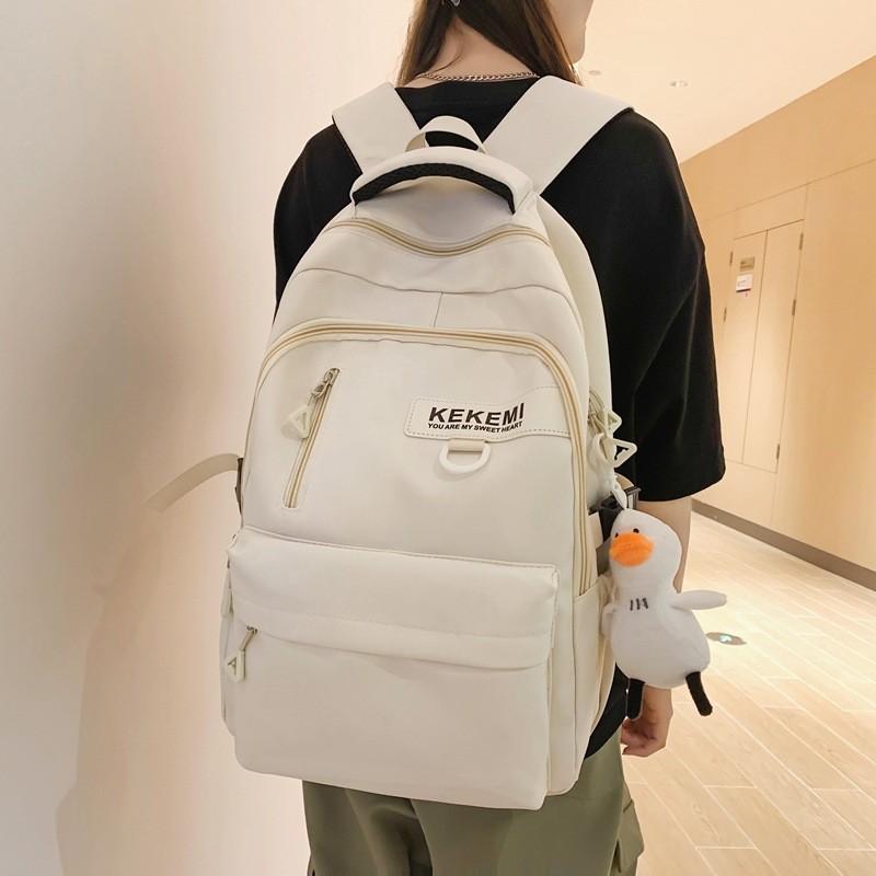Large Capacity Nylon College Style Backpack For Men And Women High School Students Couples White
