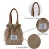 Vintage Damen-Kord-Handtasche Lässige Zugbeuteltasche Unifarbene Geldbörse Aufbewahrungstasche Kosmetiktasche
