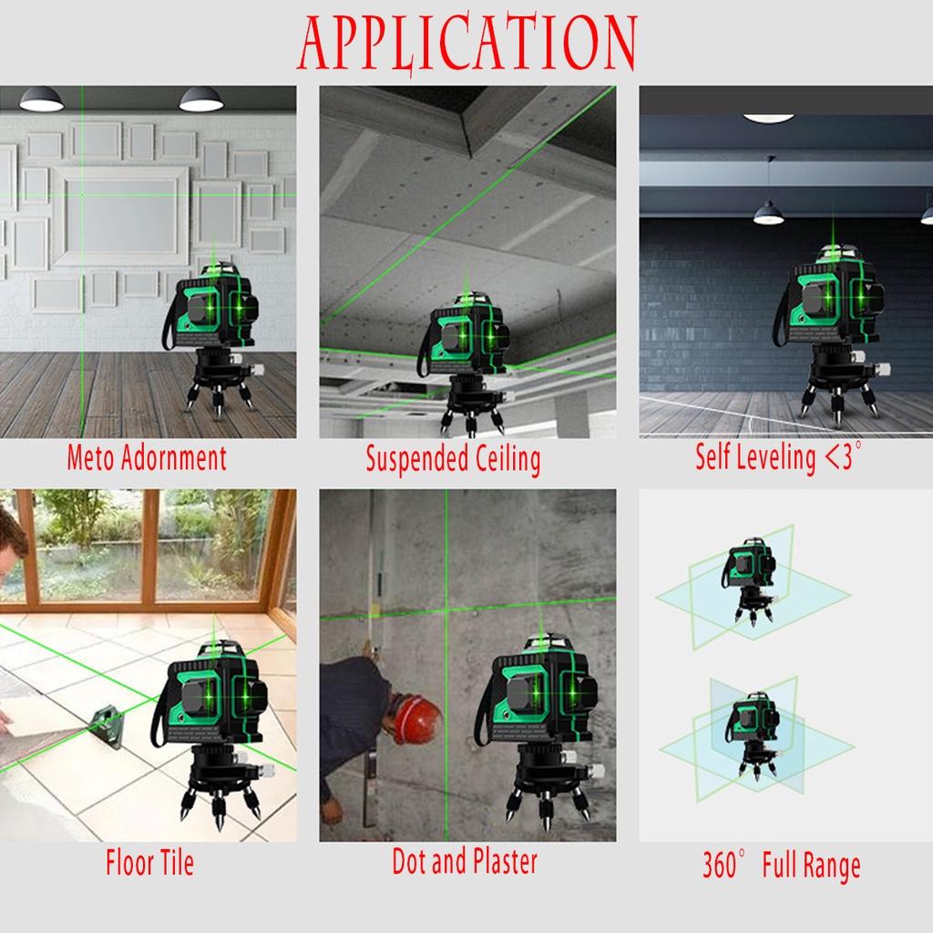 New IP-54 12 Lines 3D Green Laser Level Horizontal and Vertical Cross Build Tool Measuring Tools