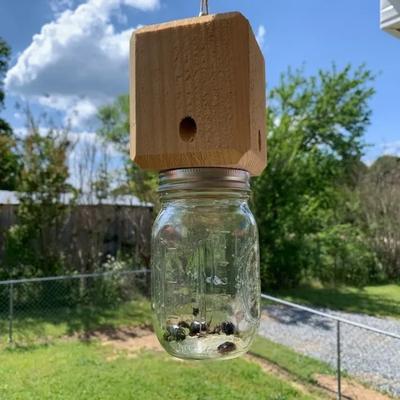 Wood Carpenter Bee Trap for Outside - Best Bee Trap Ever Cube Style Natural Wood