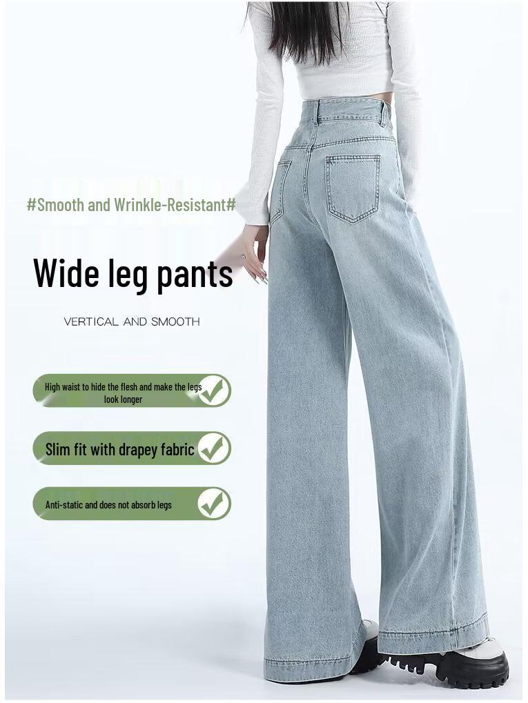 Toamnă 2025 Blugi de damă bleumarin închis cu picior larg, talie înaltă, cu efect de slăbire