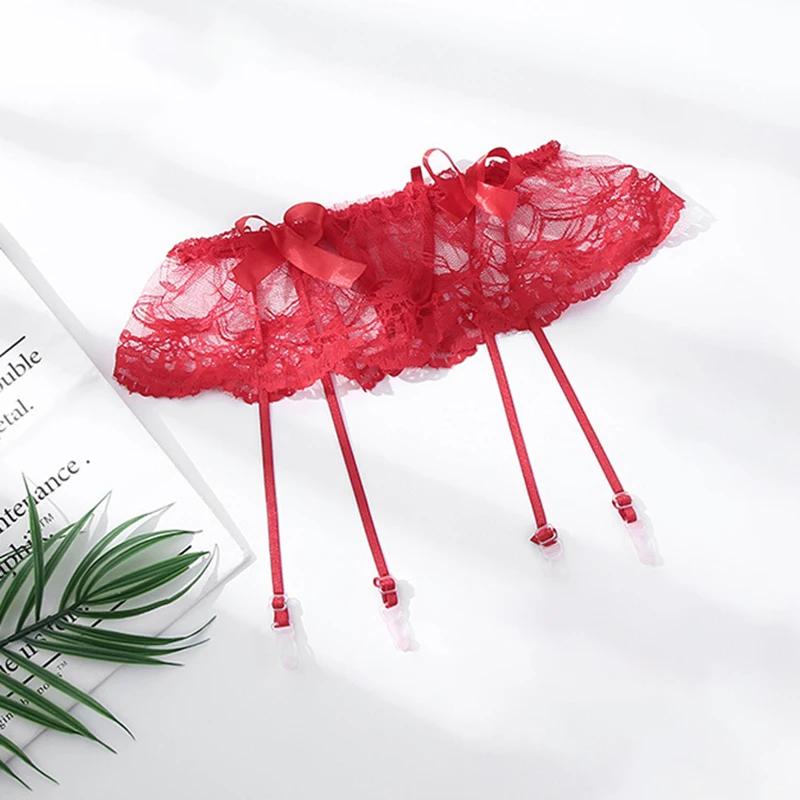 Red Lace Thigh-High Garters Women Sexy Transparent Underwear Elastic Suspender Belt For Stockings Female Erotic Lingerie