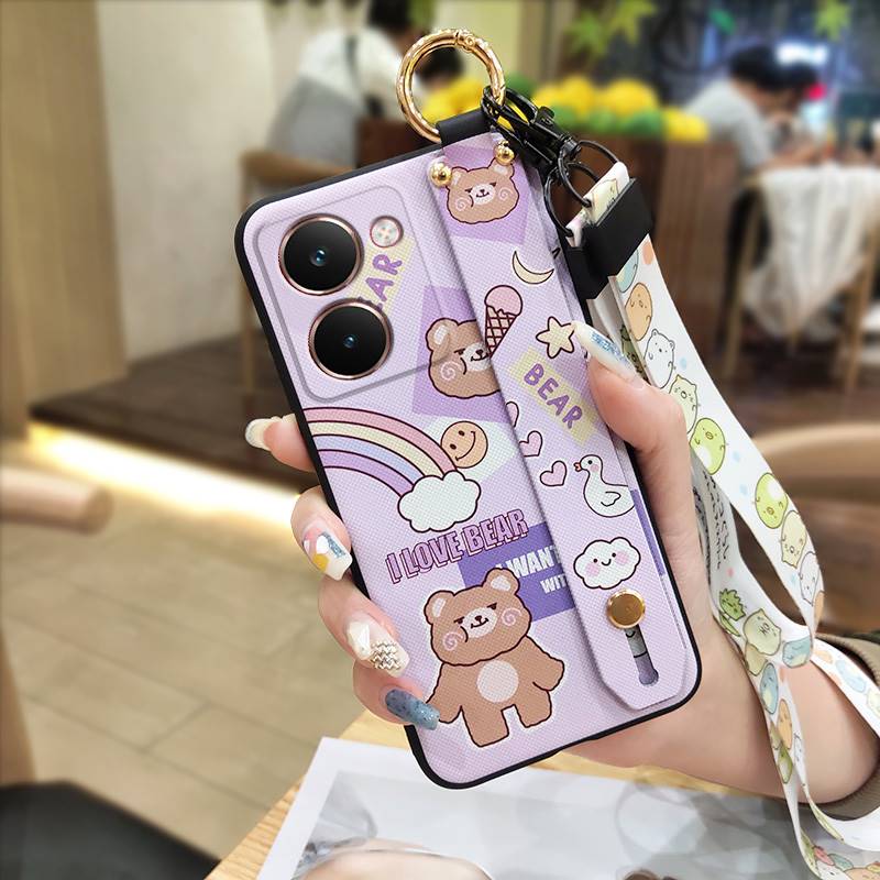 Wristband Cartoon Phone Case For Realme P3 Ultra 5G Anti-knock Lanyard Silicone Wrist Strap Waterproof Phone Holder Cute