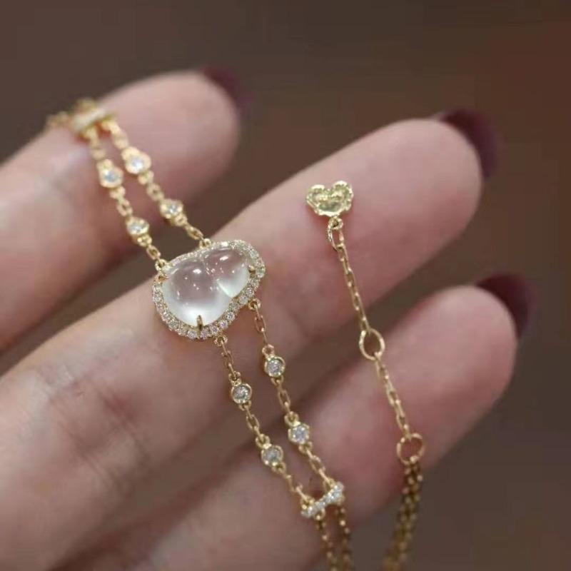 Natural Ice seed Chalcedony bangles Light Luxury Elegant  Inlaid Crystal Gourd charm bracelet for women Fresh New Jewelry