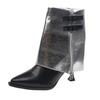 Autumn New Pointed Toe Sleeve Anti-Slip Wear-Resistant Mid-Tube Boots Belt Buckle Side Zipper Stiletto
