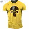 Men Sports Casual O-Neck T-Shirt, Military Patriotic Skull  Print Oversized Short Sleeve Tops