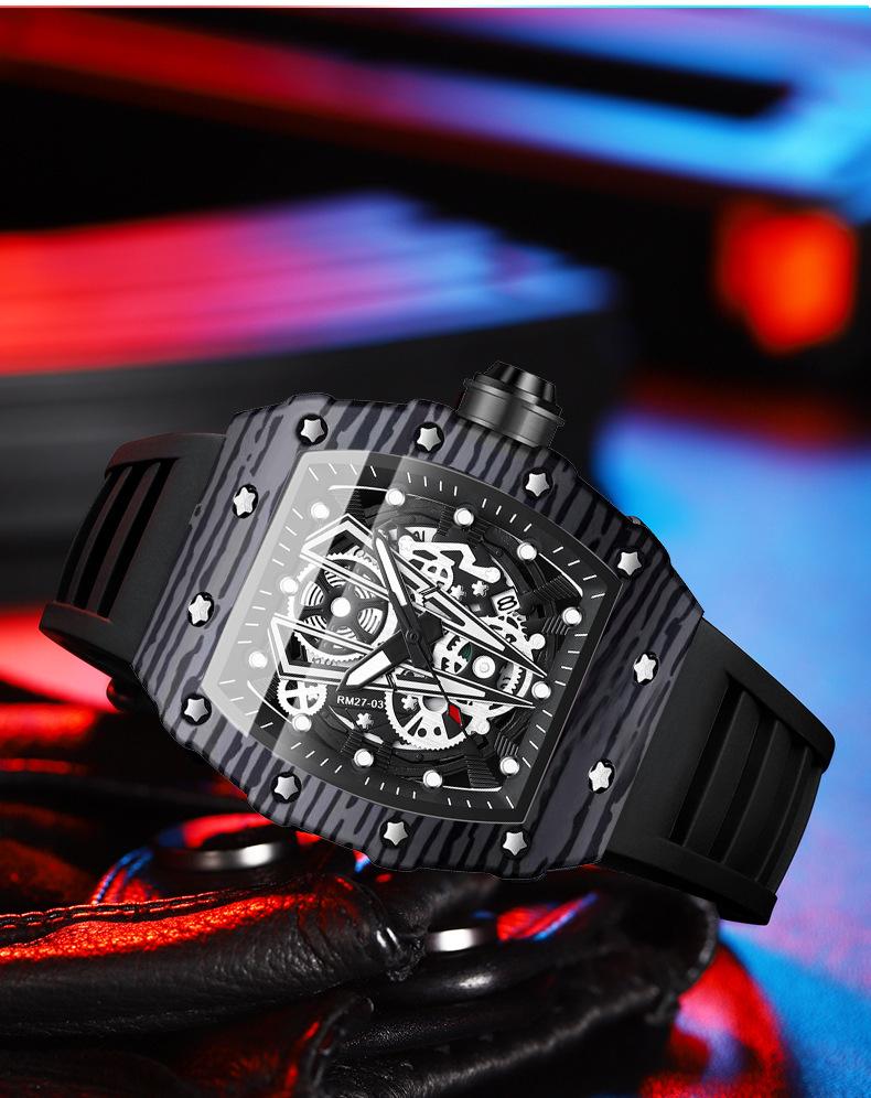 BINBOND Men's Domineering Barrel-Shaped Sports Watch with Curved Hollow Design