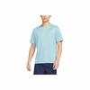 Men's Blue Printed Logo Straight-Cut Short-Sleeve T-Shirt