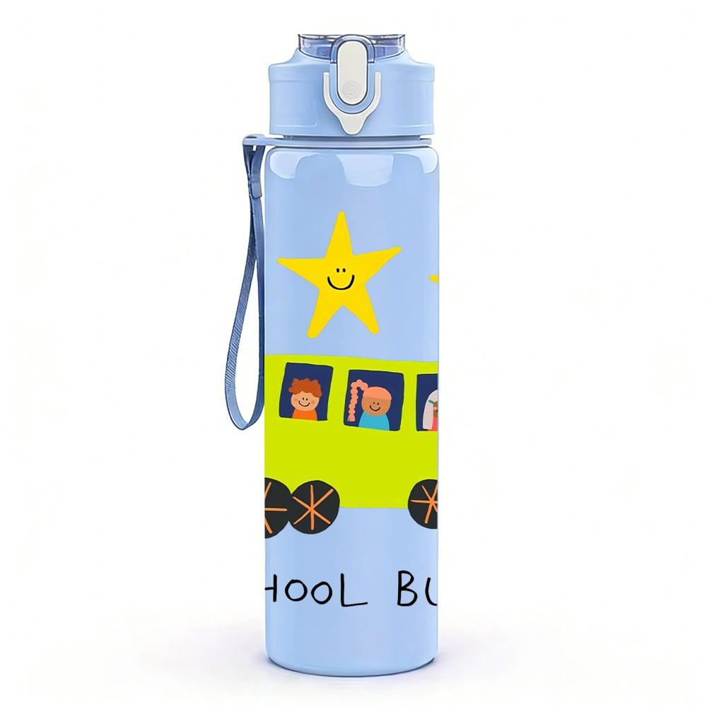 1PC School Bus Star Print 750ml Color Plastic Sports Water Bottle Leakproof Flip Straw Lid Suitable for Sports Office Home Use