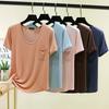 Women's U Neck T-Shirt 2026 Summer Modal Basic Short Sleeve Tshirts Loose Fit Relaxed Casual Tee Tops Solid Pocket Tees