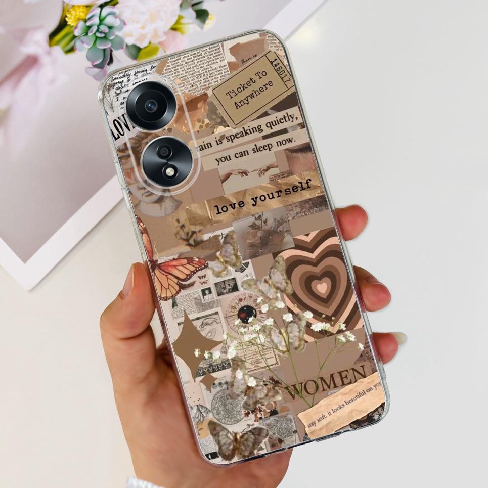 For Cover Oppo A58 4G CPH2577 Case Love Heart Butterfly Cover Shell For Oppo A78 5G 4G CPH2565 Soft Clear TPU Bumper Etui