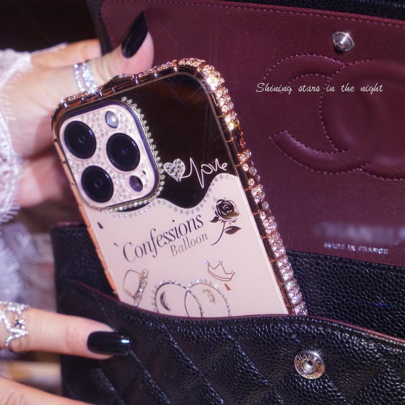 Snake Head Diamond Border Balloon Backboard with Acrylic Material Lens Film Case for iPhone 15 14Plus 13 12 11 Pro Max XSMax 8 7 Plus Protective Cover