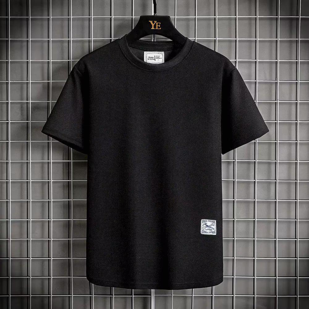 

Футболка мужская свободного кроя Ice Silk Heavy Waffle с коротким рукавом - Круглый вырез, однотонная 4XL чёрный