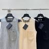 Stylish French-Inspired Sleeveless Vest Dress with Pocket Embroidery 