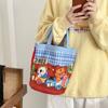 Cartoon Printed Graffiti Bucket Bag Lovely Cylinder Students Carry Lunch Bag Canvas Women Handbag