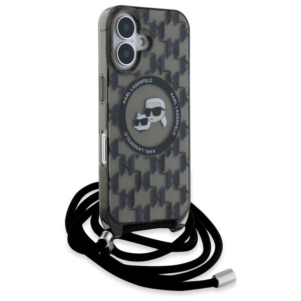 Karl Lagerfeld Klhmp16Shckcklck Iphone   16 6.1 Czarny/Black Hardcase Iml Crossbody Monogram Karl & Choupette Head Magsafe