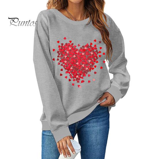 Женская толстовка с капюшоном на День святого Валентина, женская толстовка с принтом в виде сердца, круглый вырез, длинный рукав, свободный пуловер, топы S серый
