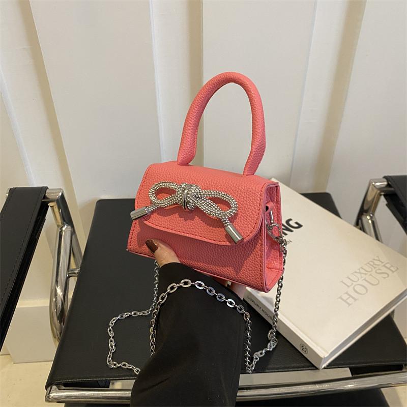 Trendy French Style Mini Pu Leather Bag For Women 2024 New Butterfly Bow Design роза розовый