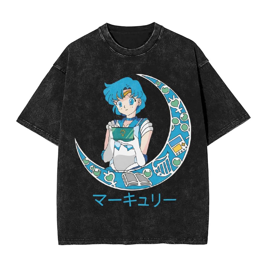 Sailor Moon "Usagi Tsukino Bunny Ears Vintage Wash" Anime Black Women And Men T-Shirt