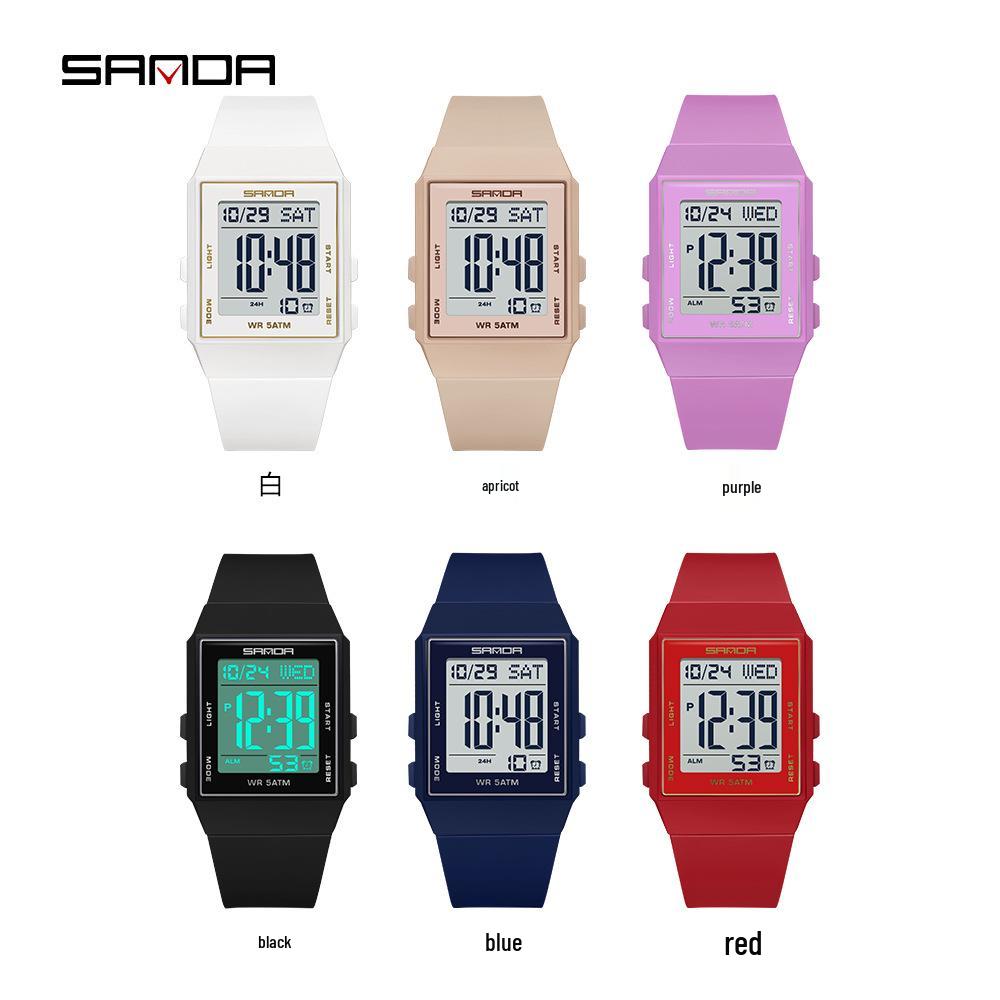 Sanda Lightweight Minimalist Sports Watch: Multi-functional Square Electronic Wristwatch for Men and Women