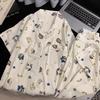 Crayon Xiaoxin Same Pajamas Women's Thin Summer Short-sleeved Three-piece Set Cotton Large Size Loose Women's Loungewear Set