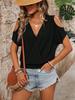 New Summer Off-the-Shoulder V-Neck Women's Loose Casual Short Sleeve Top - Pure Color, Slimming Design