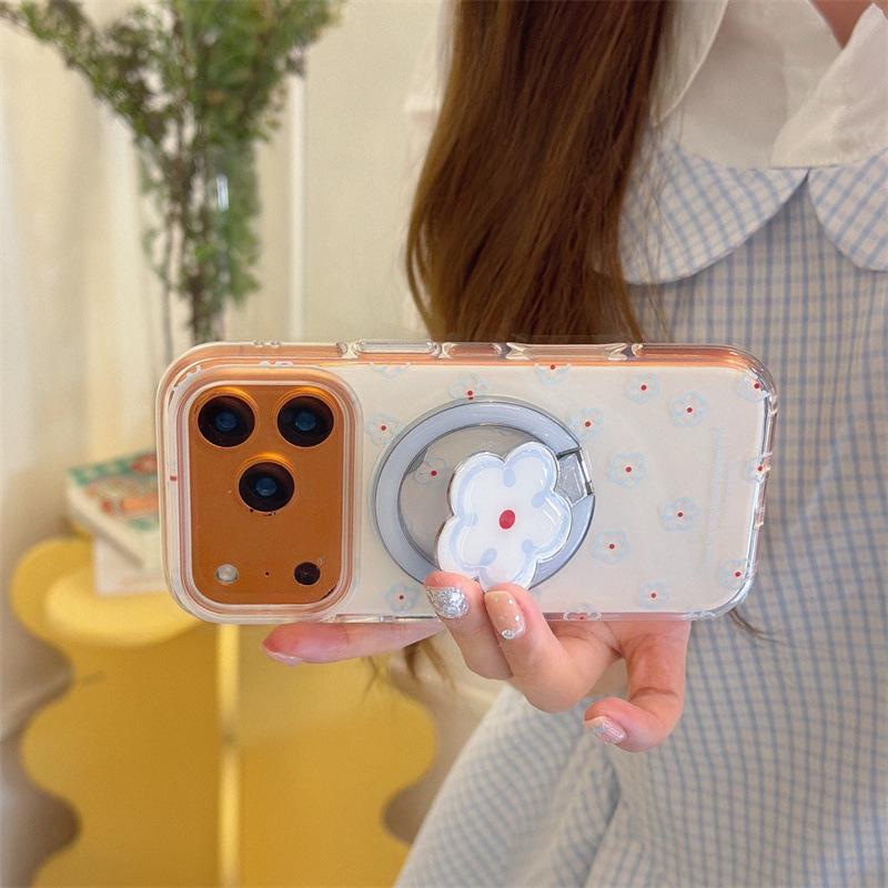 Fresh Blue Floral Magnetic iPhone Case for Women - Compatible with iPhone 17, 16 Pro Max, 15, 14