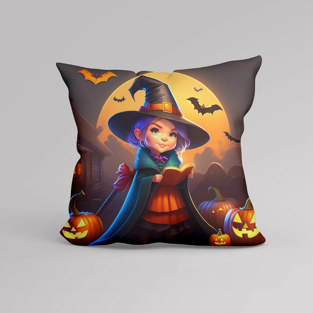 Office Sofa Cushion Cover Cartoon Witch Pumpkin Halloween Pattern Pillow Cover Luxury Home Decor Cushion Cover