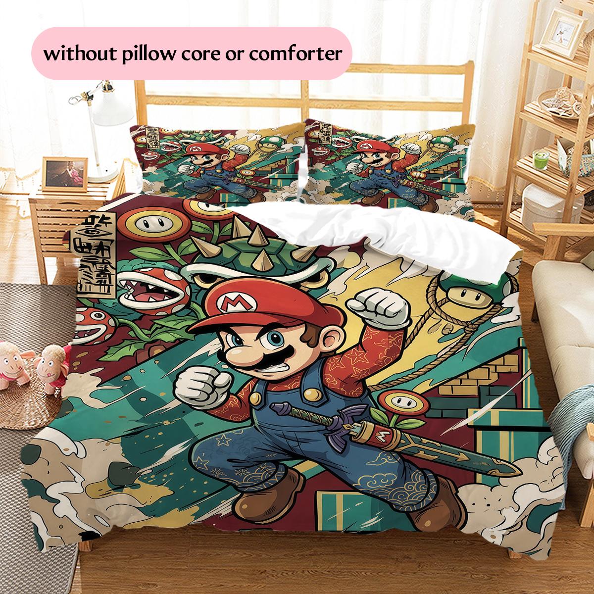 

Mario in various poses Pattern Bedding Quilt Set Home Decoration Gift (1 * duvet cover + 2 * pillowcase without core) 135x200cm