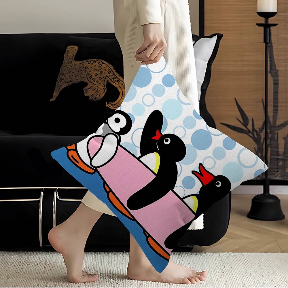 Cartoon Cute Pingu Penguin Anime Cushion Cover Inches Farmhouse Decor Home Throw Pillow Covers For Couch Decorations