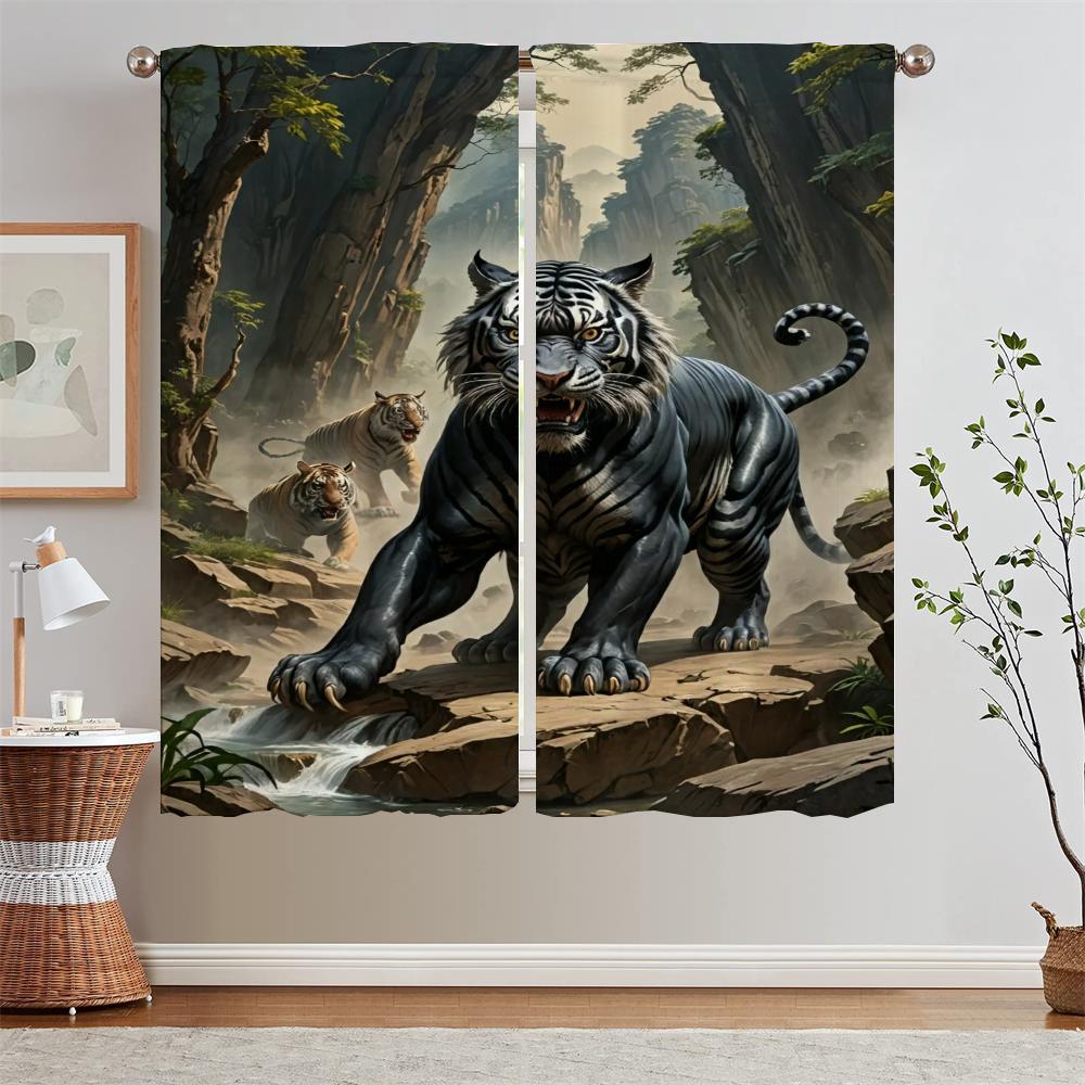 Tiger Descending Map Curtains Living Room Decoration Ready Curtains Cheap Things With Free Shipping for Home Partition Blinds