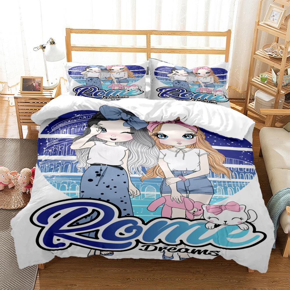 Cartoon Girl Art Print XXL Three Piece Bedding Set  Article Children Or Adults For Beds Quilt Covers Pillowcases Bedding Set