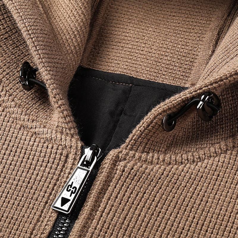 Hengyuanxiang Men's Hooded Zipper Knit Cardigan